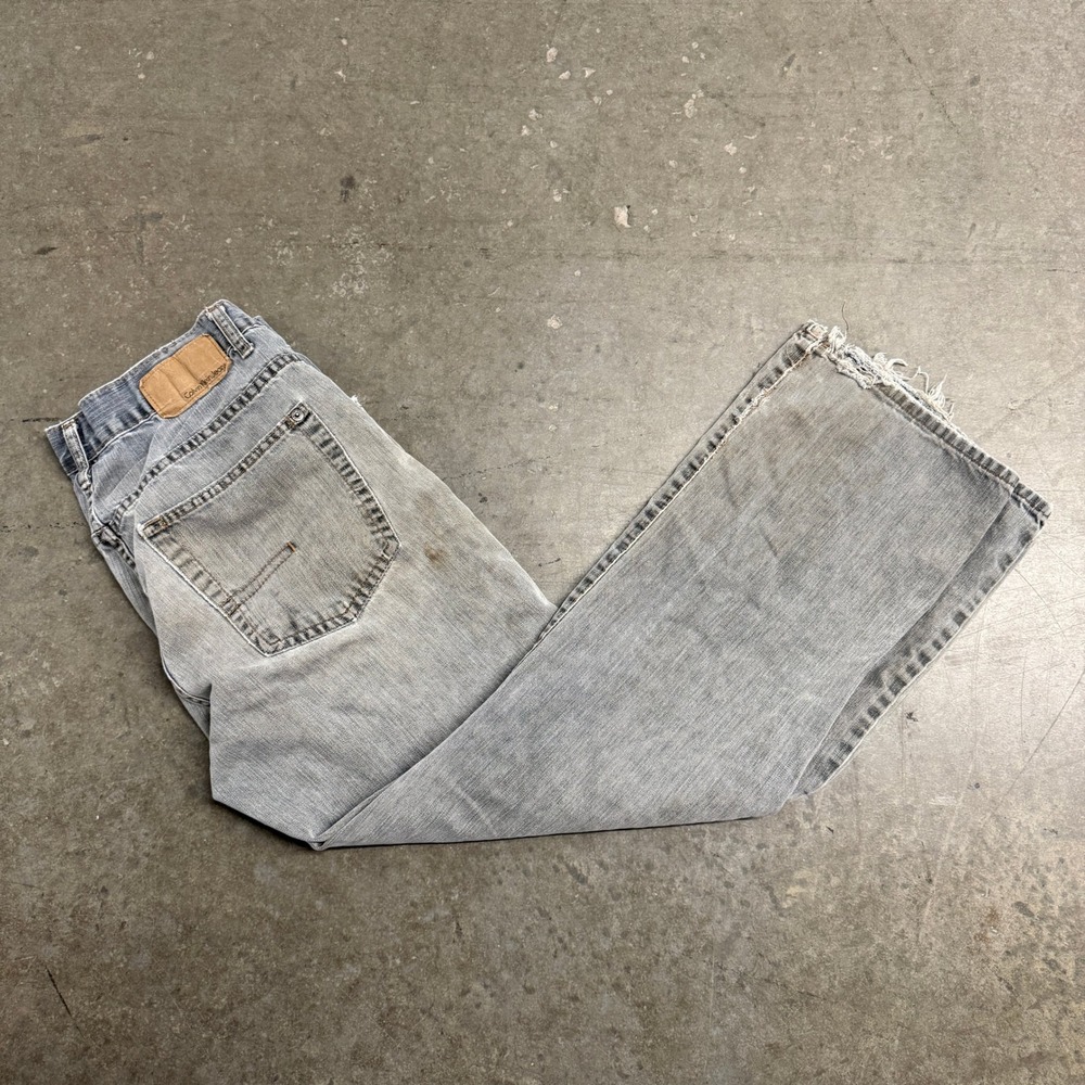Calvin Klein Jeans Mens 34 Straight Cut Faded Gray Denim Distressed RN36009